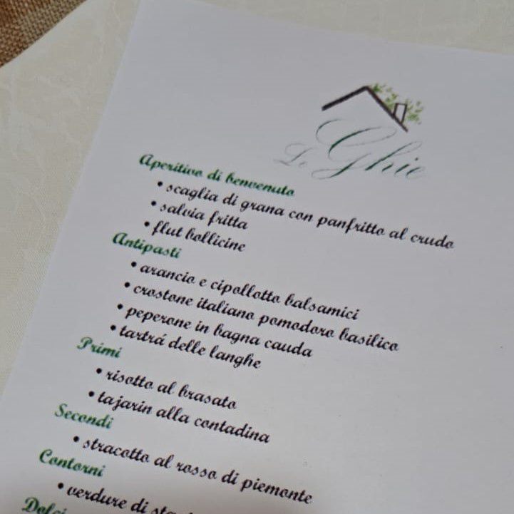 Il menu della serata scritto a mano